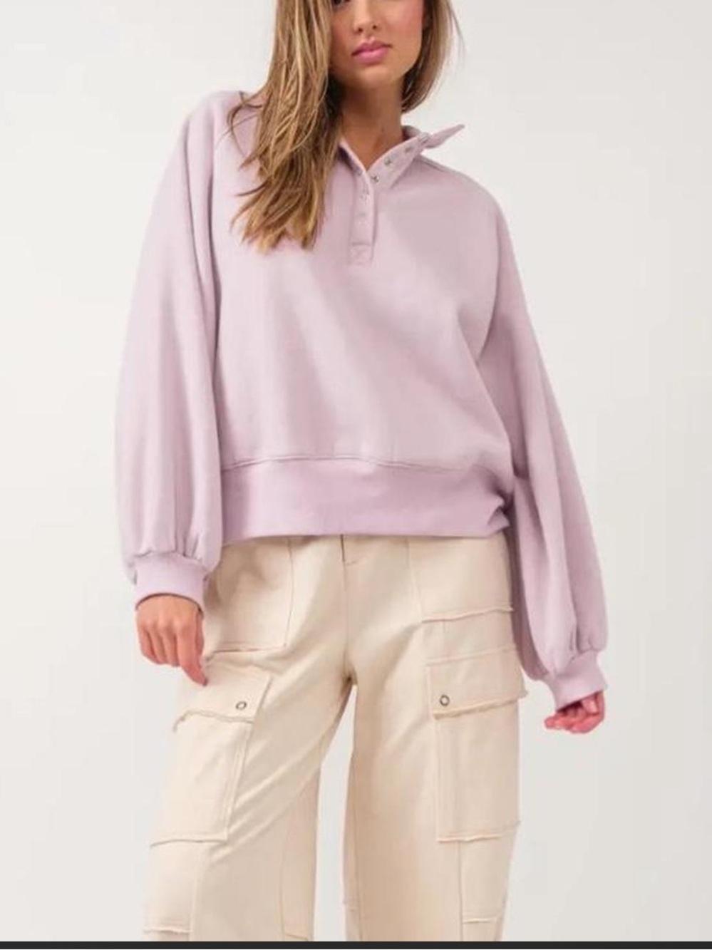 PAPER MOON LILAC Sweater Lavender Button-Front Pullover Top - Women